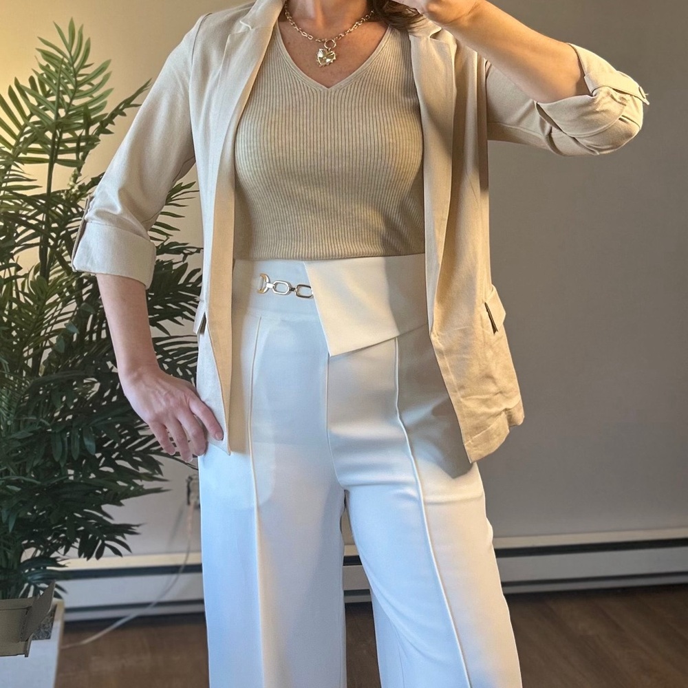 Ina White Gold Chain Asymmetrical Flap Pants Large